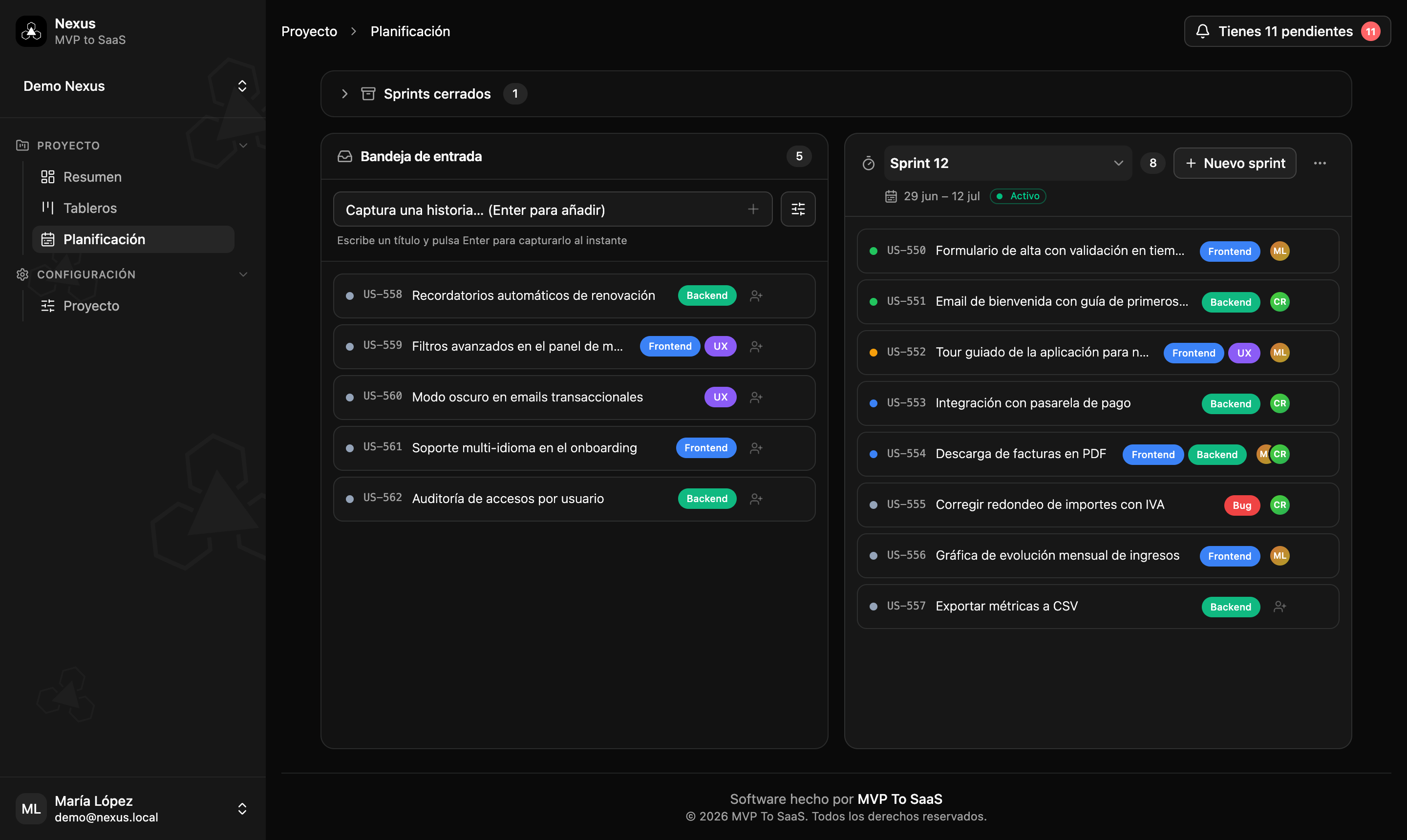 Planificación por sprints